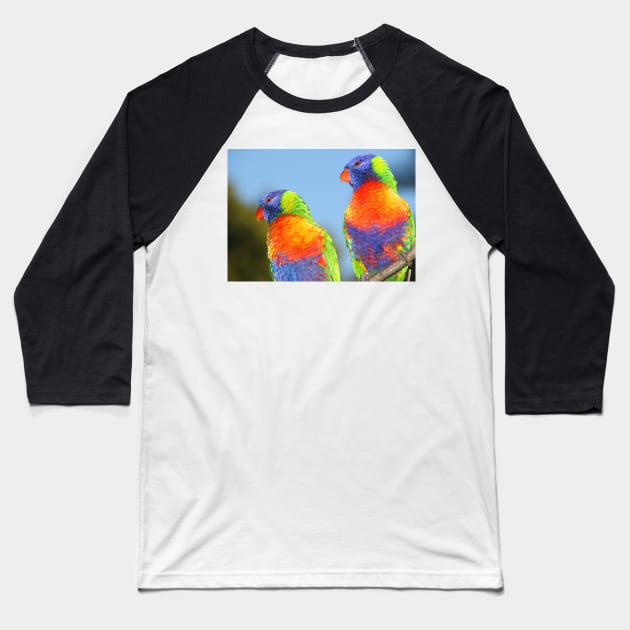 Pair of Rainbow Lorikeets Baseball T-Shirt by Carole-Anne